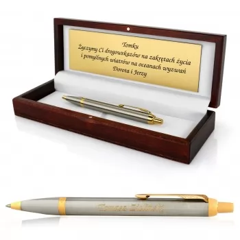 Długopis Parker IM Brushed Metal GT w drewnianym etui z personalizacją